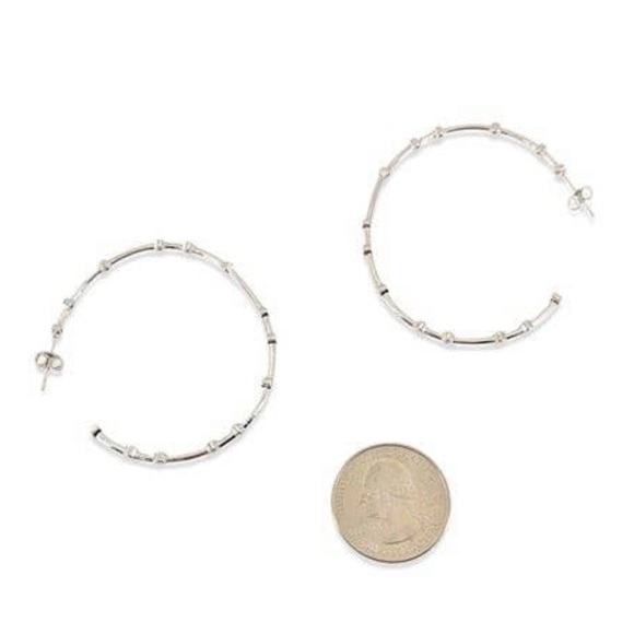 NEW Maya J NYC CZ Studded Gold 2” Hoop Earrings 14kt Gold Overlay - Picture 2 of 3